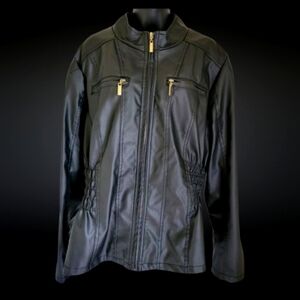 New Look | Chic Black Faux Leather Jacket with Gold Accents